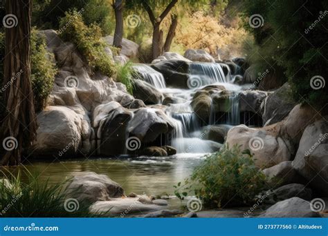 Waterfall Cascading Over Rocks, Forming Beautiful Oasis Stock ...