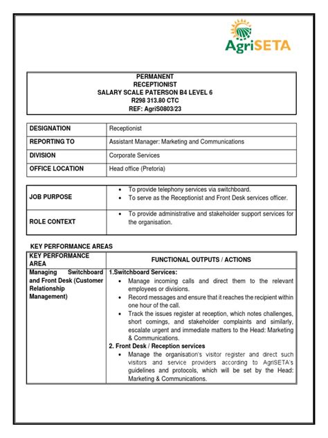 Image result for Job Advert for Receptionist