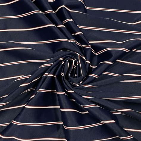Navy Blue Colour Metallic Stripe Fabric