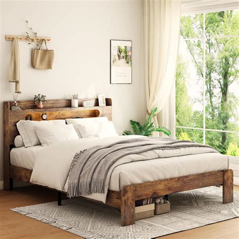 Amazon.com: FSTAR Wooden King Size Bed Frame with Storage Headboard ...