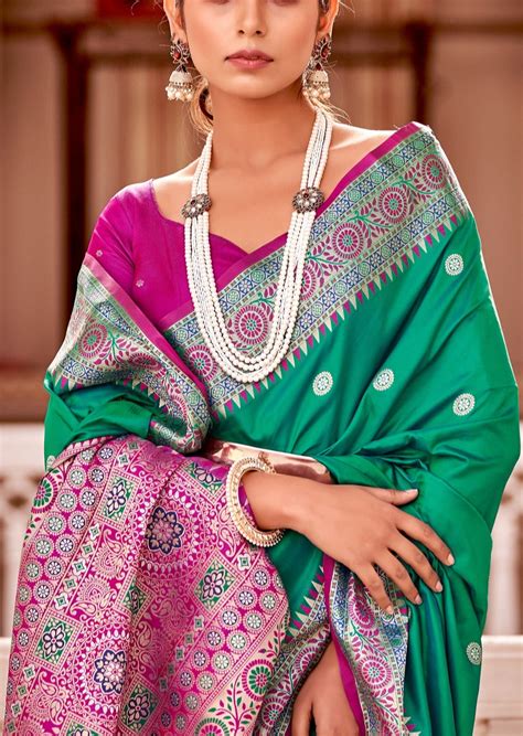 Soft Banarasi Silk Green Saree – Sunasa