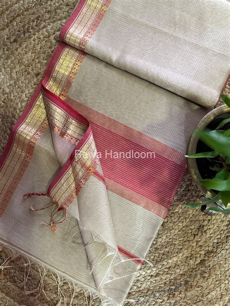 Maheshwari Off White Tissue Silk Saree TCB0054 – Rewa Handloom
