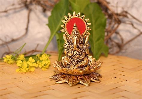 Buy JAIPUR ACE Ganesh Idol on Flower - Lord Ganesha - Metal Hand Craved ...