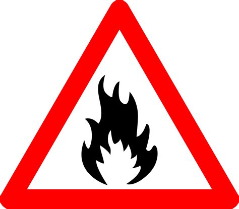 Fire sign. Warning sign flammable substances. Red triangle sign with ...