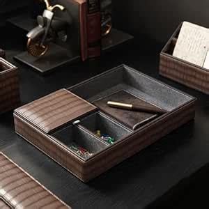 PURE HOME + LIVING Brown Croco Texture Faux Leather Desk Organiser ...