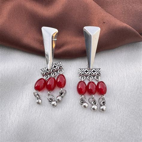 TFC Cherry Bead Oxidised Silver Plated Dangler Earrings
