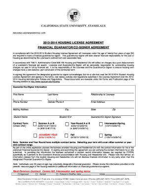 Fillable Online csustan 2013-2014 HOUSING LICENSE AGREEMENT Fax Email ...