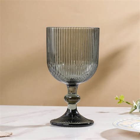 Ribbed Wine Glass Goblet Ash Grey Set Of 6 350ml Online - Premium Wine ...