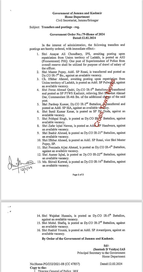 As reported by Cross Town News, J&K Govt orders transfers and postings ...