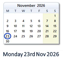 23 Nov, 2026: Holidays, Top Events, Sports & Countdown - India
