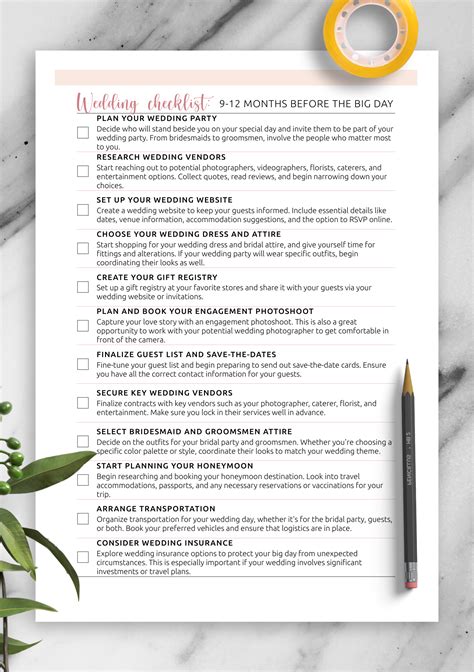 Printable Wedding Checklist By Month Brown Wedding Checklist Template