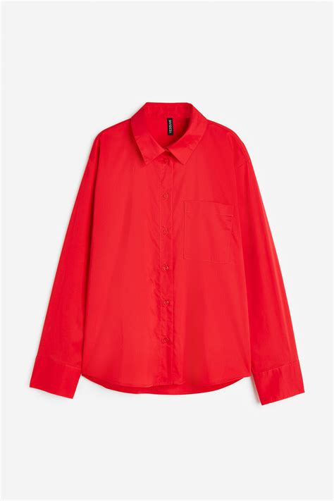 Cotton poplin shirt - Bright red - Ladies | H&M IN