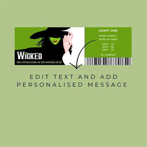 WICKED THEATRE TICKET, Digital Download, Editable Template, Print at ...