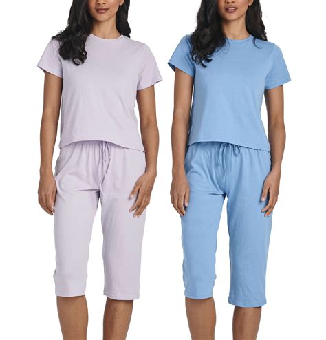 Real Essentials 2 Pack: Women's Cotton Pajamas Short Sleeve Tops and ...