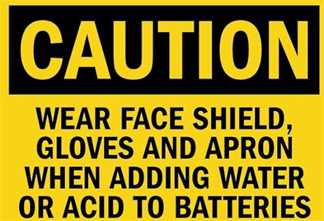 Caution Wear face Shield Gloves and Apron When Adding Water or Acid to ...