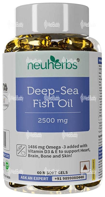 Neuherbs Deep-Sea Fish Oil with Omega 3 & Vitamin D3 | Soft Gels for ...