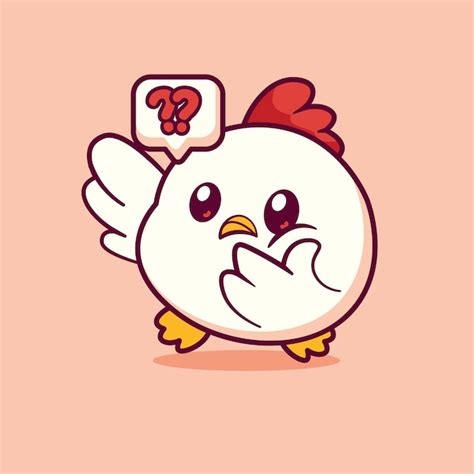 A cartoon chicken with a question mark on its head | Premium Vector