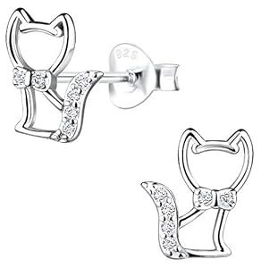 Aww So Cute 925 Sterling Silver Hypoallergenic Cat Stud Earrings for ...