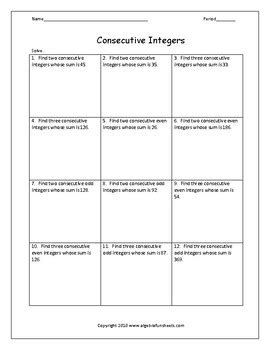 Image result for Consecutive Integers Word Problem