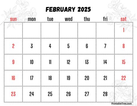 February 2025 Calendar Printable PDF Template with Holidays