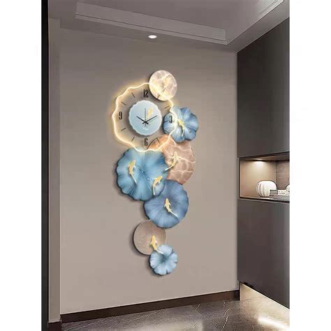 Modern luxury fish with flower wall clock LED for living room – Shreya ...