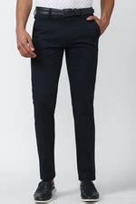 Peter England Casuals Casual Trousers, Men Navy Solid Super Slim Fit ...