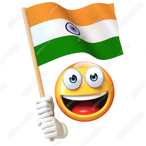 Emoji holding Indian flag, emoticon waving national flag of India 3d ...