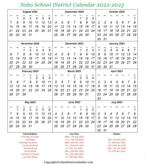 Nebo School District, Utah Calendar Holidays 2022-2023 School District ...
