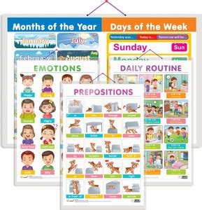 Set of 4 MONTHS OF THE YEAR AND DAYS OF THE WEEK, EMOTIONS, DAILY ...
