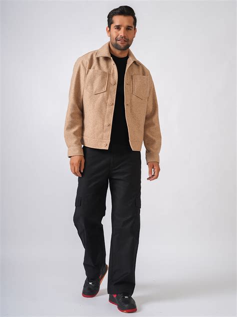 Fawn Solid Woolen Crop Jacket – P E R C H