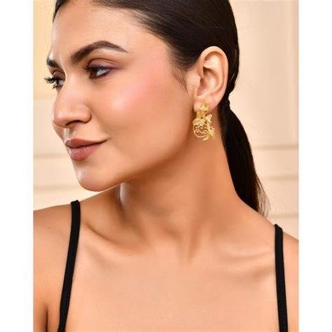 Buy VOJ Gold-Toned Mermaid Shape Anti Tarnish Earrings Online