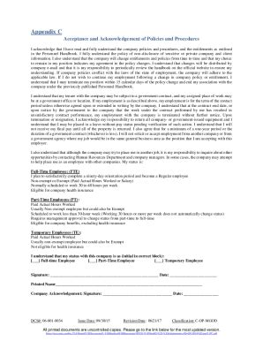 Fillable Online Appendix C Acceptance of Acknowledgement of Policies ...