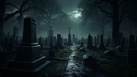 Spooky Graveyard At Night