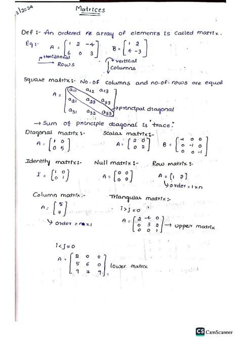 Matrices and Their Operations: UNIT-1 M2 Lecture Notes - Studocu