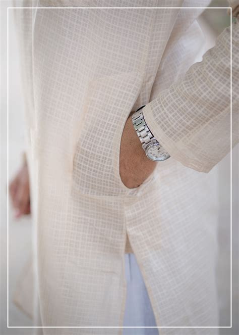 White Cotton Kurta Pajama Set with Self Design Checks | Lucknow Kurta ...