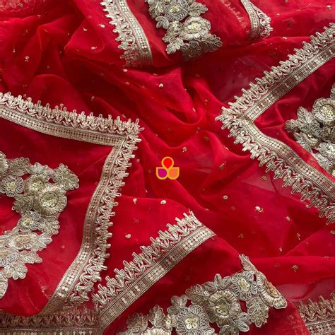 Bridal Red Sapna Floral Sequin Organza Dupatta – anokherang