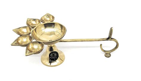 Buy Nyra® Pure Brass/Peetal Panchaarti Diya with Handle, Panchmukhi ...