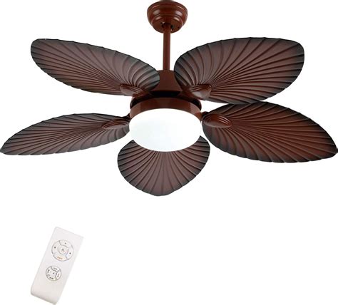 Tropical Ceiling Fan with LED Light Kit Remote Control, 5 ABS Palm Leaf ...