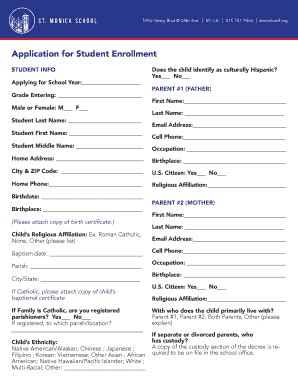 Fillable Online stmonicasf Application form - St. Monica School ...