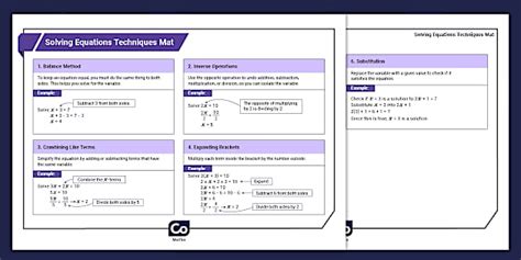 Solving Equations Techniques Mat (teacher made) - Twinkl