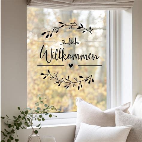 Sticker / Aufkleber herzlich Willkommen Kranz Fensterbild | Willkommen ...