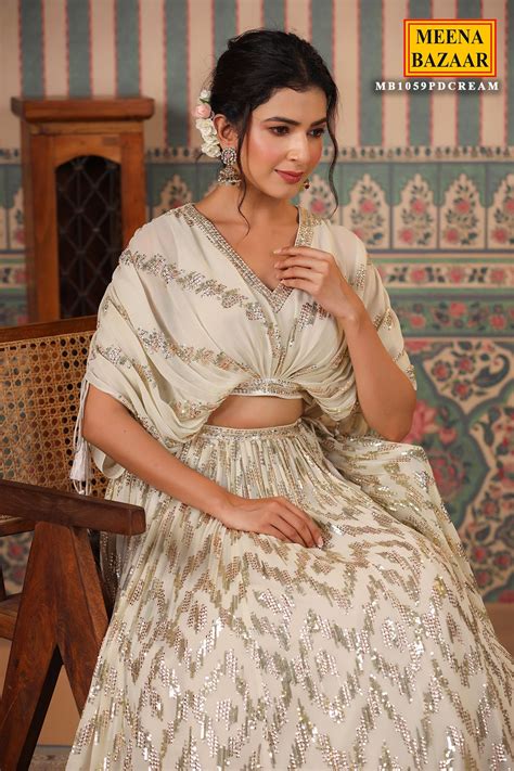 Cream Georgette Sequins Embroidered Bustier Skirt Co-ord Set – Meena Bazaar