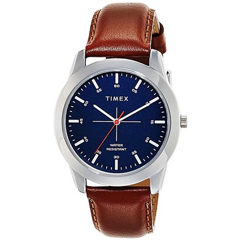 TIMEX Classics Analog Watch for Man with Blue Round Dial & Tan Leather ...