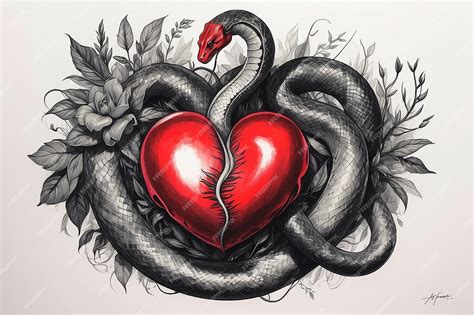 Premium Photo | Heart and Serpent Red Ink Drawing of Human Heart with Snake