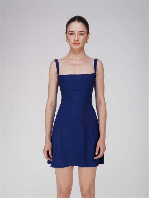 Blue Square Neck Dress - Shade Dress (Navy)