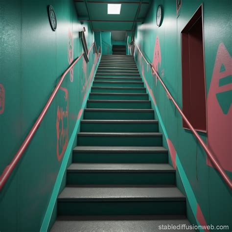 the stairs of the squid game series from the left angle of view Prompts ...