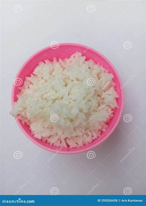 White Steamed Rice in Pink Round Bowl Stock Photo - Image of vegetable ...