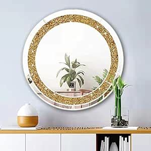 Buy 24 Inch LED Gold Crystal Round Mirror with Bling Diamond for Wall ...