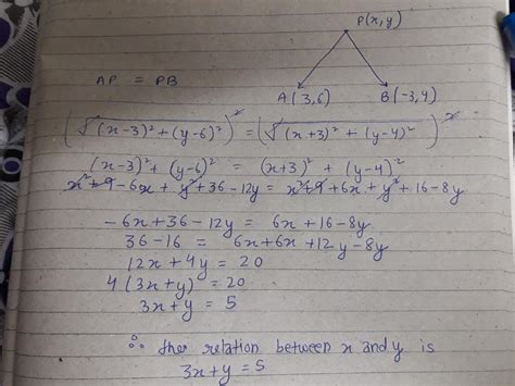 find a relation between x and y such that the point (x, y) is ...