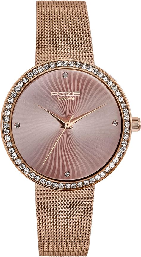Buy Sonata Poze Quartz Analog Rose Gold Dial Mesh Strap Watch for Women ...